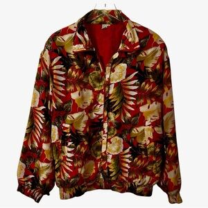 Vintage Fuda International Vintage Womens Red Silk Bomber Jacket XL